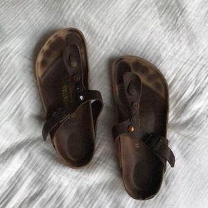 Birkenstock Brown Leather Thong Sandals W/Jewels